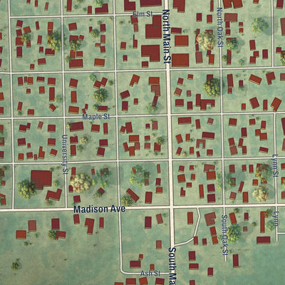 Close-up of the map of Donnellson, Iowa print showing street and building detail