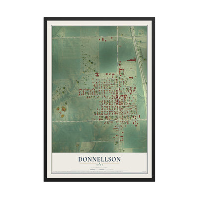 Map of Donnellson, Iowa, 12 x 18 inch print in a black wood frame