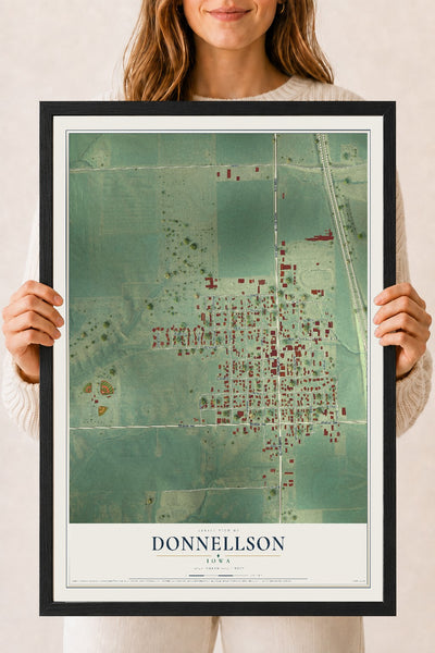 Map of Donnellson, Iowa, 18 x 24 inch print in a black wood frame