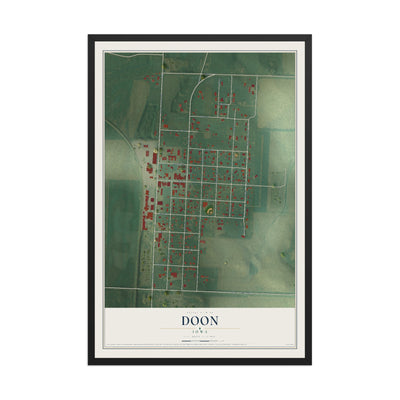 Map of Doon, Iowa, 12 x 18 inch print in a black wood frame