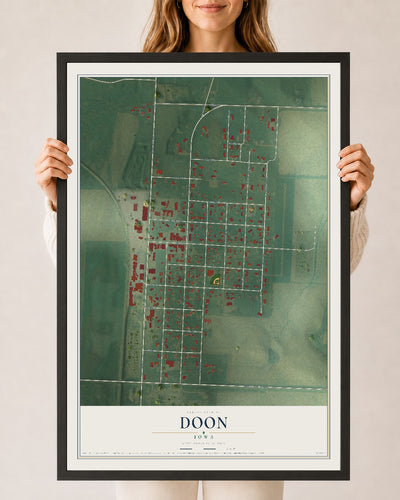 Map of Doon, Iowa, 24 x 36 inch print in a black wood frame