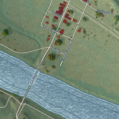 Close-up of the map of Douds, Iowa print showing street and building detail