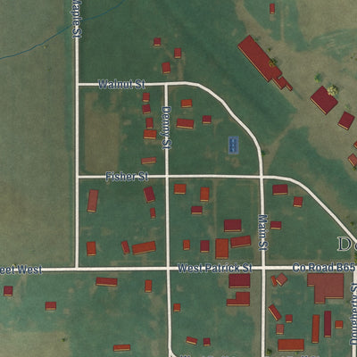 Close-up of the map of Dougherty, Iowa print showing street and building detail