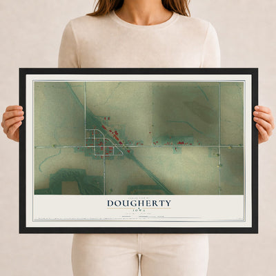Map of Dougherty, Iowa, 12 x 18 inch print in a black wood frame