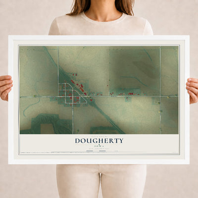 Map of Dougherty, Iowa, 18 x 24 inch print in a white wood frame