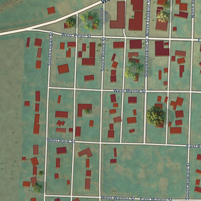 Close-up of the map of Dow City, Iowa print showing street and building detail