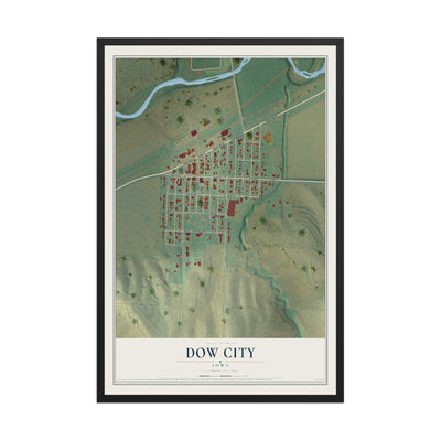 Map of Dow City, Iowa, 12 x 18 inch print in a black wood frame