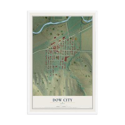 Map of Dow City, Iowa, 12 x 18 inch print in a white wood frame