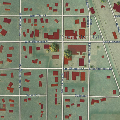 Close-up of the map of Dows, Iowa print showing street and building detail
