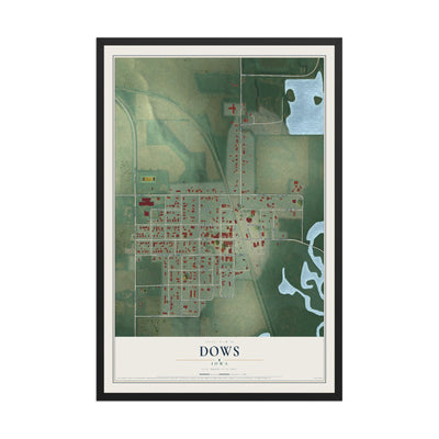Map of Dows, Iowa, 12 x 18 inch print in a black wood frame