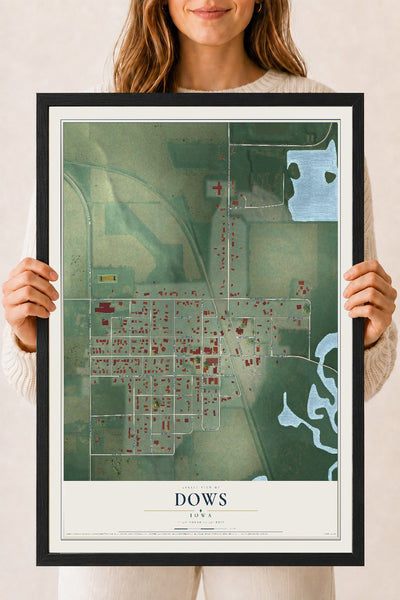 Map of Dows, Iowa, 18 x 24 inch print in a black wood frame