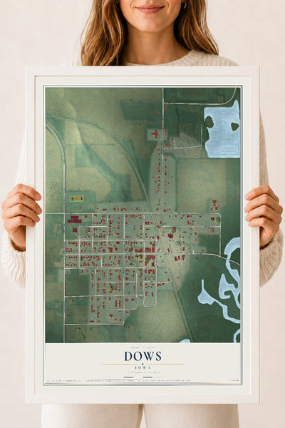 Map of Dows, Iowa, 18 x 24 inch print in a white wood frame