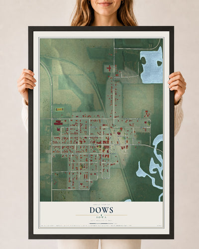 Map of Dows, Iowa, 24 x 36 inch print in a black wood frame