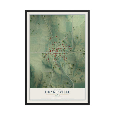 Map of Drakesville, Iowa, 12 x 18 inch print in a black wood frame