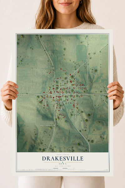 Map of Drakesville, Iowa, 18 x 24 inch unframed archival matte print