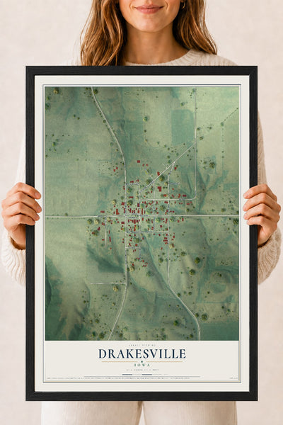 Map of Drakesville, Iowa, 18 x 24 inch print in a black wood frame