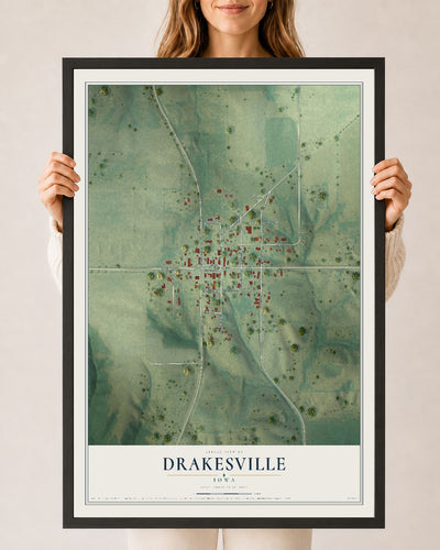 Map of Drakesville, Iowa, 24 x 36 inch print in a black wood frame