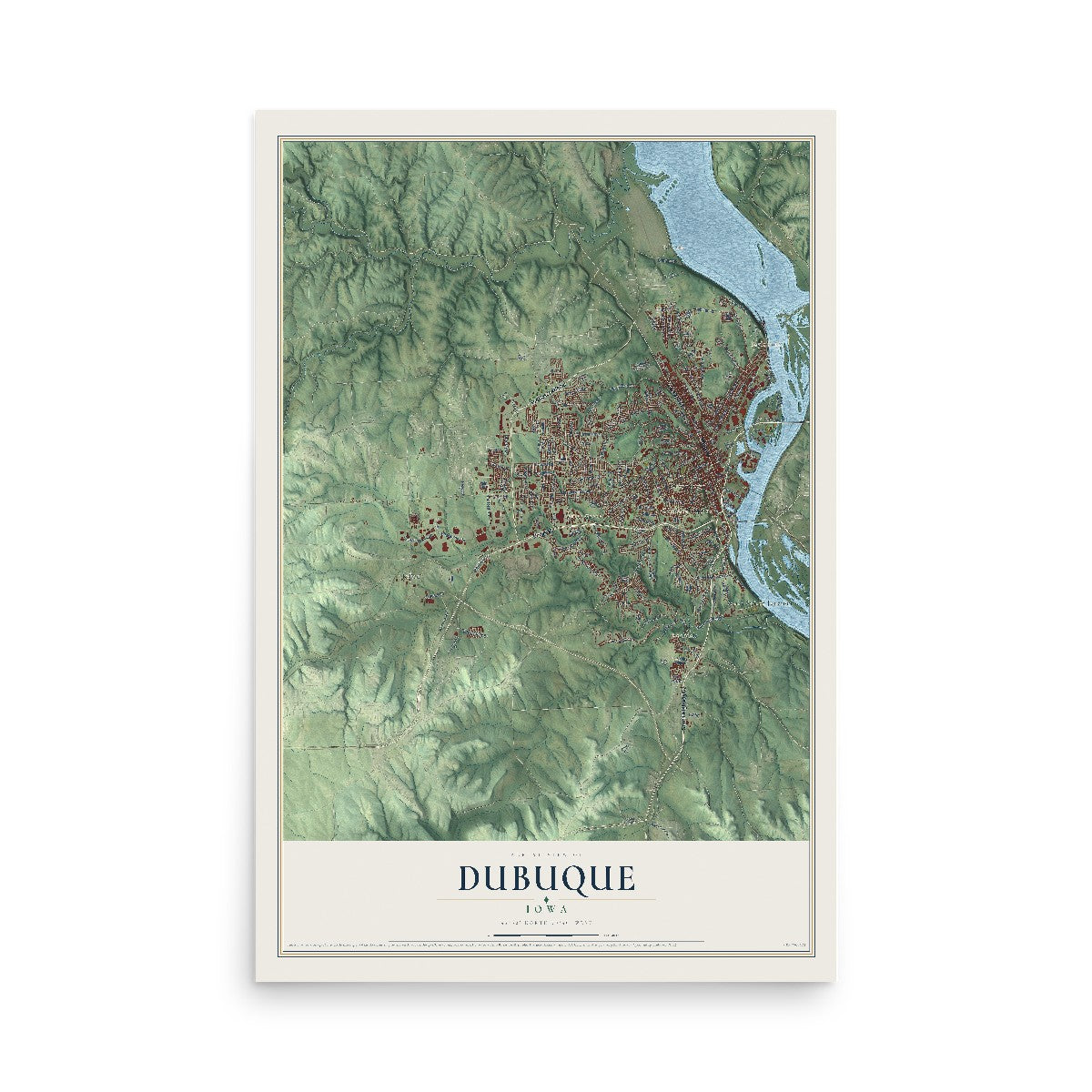 Map of Dubuque, Iowa, 12 x 18 inch unframed archival matte print