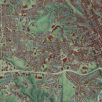 Close-up of the map of Dubuque, Iowa print showing street and building detail