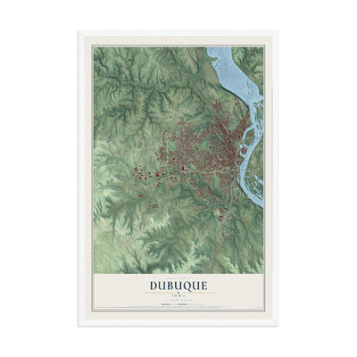 Map of Dubuque, Iowa, 12 x 18 inch print in a white wood frame