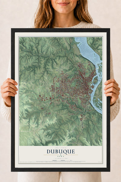 Map of Dubuque, Iowa, 18 x 24 inch print in a black wood frame