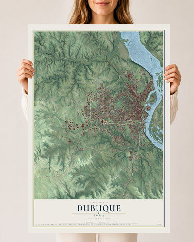 Map of Dubuque, Iowa, 24 x 36 inch unframed archival matte print