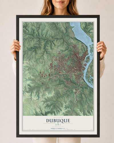 Map of Dubuque, Iowa, 24 x 36 inch print in a black wood frame