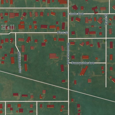 Second close-up of the map of Dumont, Iowa print showing more streets and buildings