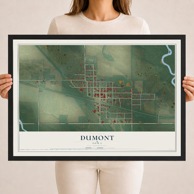 Map of Dumont, Iowa, 18 x 24 inch print in a black wood frame