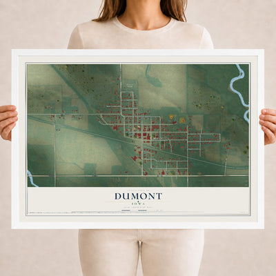 Map of Dumont, Iowa, 18 x 24 inch print in a white wood frame