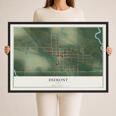 Map of Dumont, Iowa, 24 x 36 inch print in a black wood frame