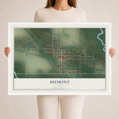 Map of Dumont, Iowa, 24 x 36 inch print in a white wood frame