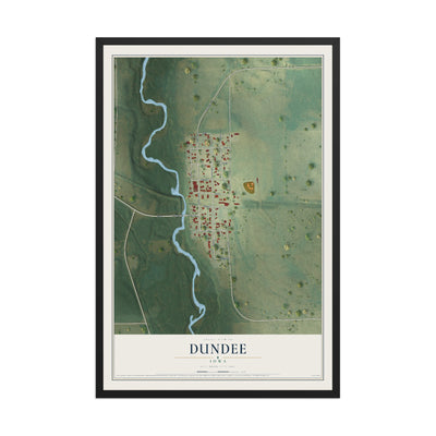 Map of Dundee, Iowa, 12 x 18 inch print in a black wood frame