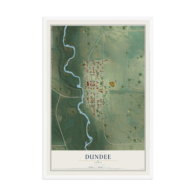 Map of Dundee, Iowa, 12 x 18 inch print in a white wood frame