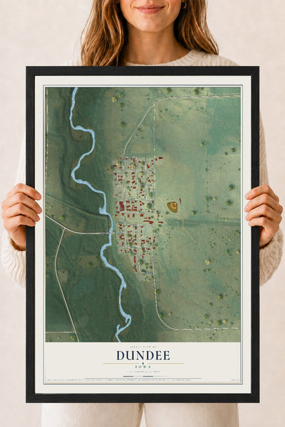 Map of Dundee, Iowa, 18 x 24 inch print in a black wood frame