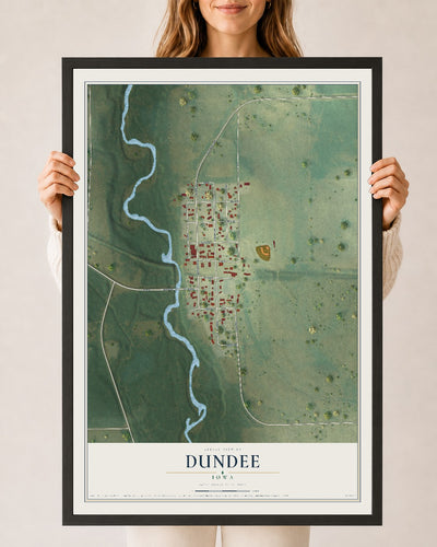 Map of Dundee, Iowa, 24 x 36 inch print in a black wood frame