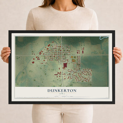 Map of Dunkerton, Iowa, 12 x 18 inch print in a black wood frame