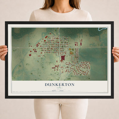 Map of Dunkerton, Iowa, 18 x 24 inch print in a black wood frame