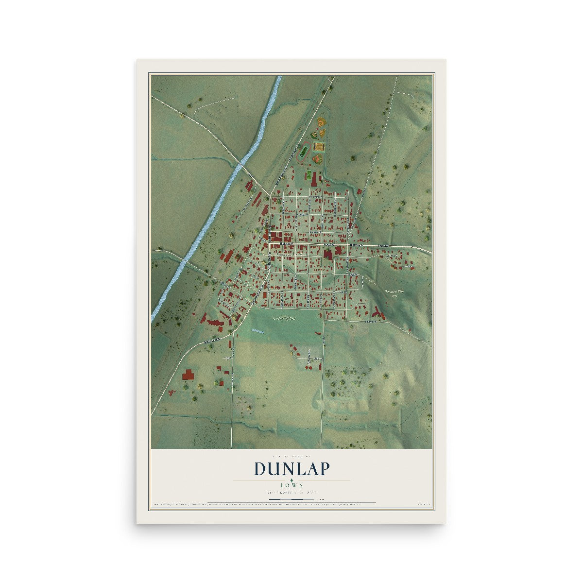 Map of Dunlap, Iowa, 12 x 18 inch unframed archival matte print