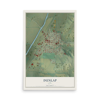 Map of Dunlap, Iowa, 12 x 18 inch unframed archival matte print