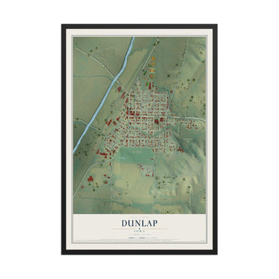 Map of Dunlap, Iowa, 12 x 18 inch print in a black wood frame