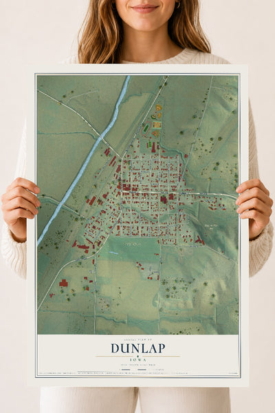 Map of Dunlap, Iowa, 18 x 24 inch unframed archival matte print