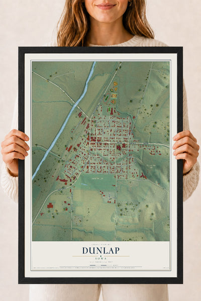 Map of Dunlap, Iowa, 18 x 24 inch print in a black wood frame