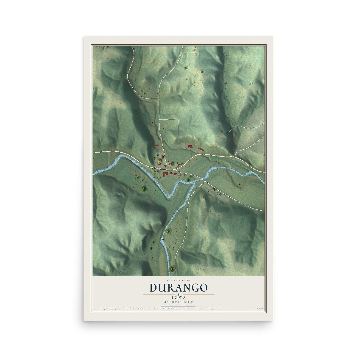 Map of Durango, Iowa, 12 x 18 inch unframed archival matte print