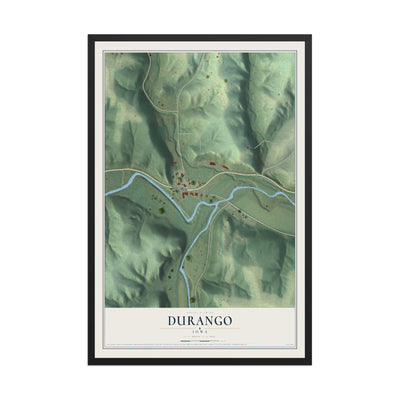 Map of Durango, Iowa, 12 x 18 inch print in a black wood frame