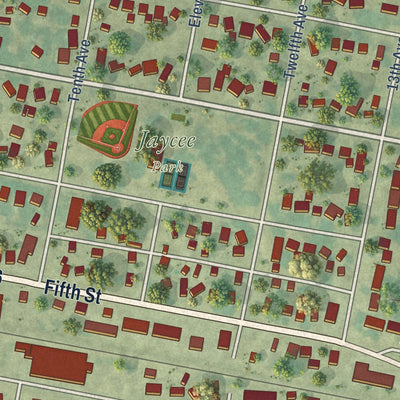 Close-up of the map of Durant, Iowa print showing street and building detail