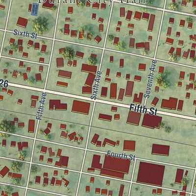 Second close-up of the map of Durant, Iowa print showing more streets and buildings