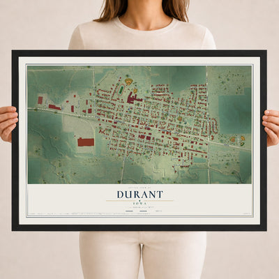Map of Durant, Iowa, 18 x 24 inch print in a black wood frame