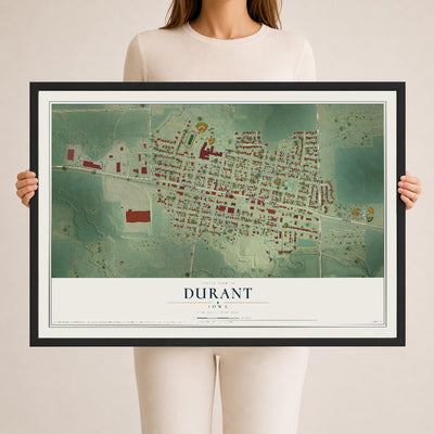 Map of Durant, Iowa, 24 x 36 inch print in a black wood frame