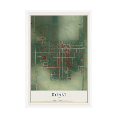Map of Dysart, Iowa, 12 x 18 inch print in a white wood frame